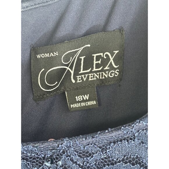 Alex Evenings 18W Tea Length Dress Square Neck Embroidered Lace MOB - Picture 9 of 12